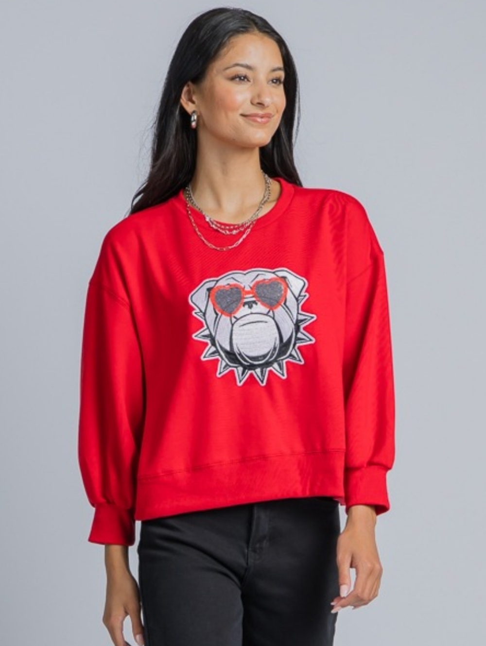 Mary Square UGA Millie Bulldog Red Sweatshirt with Heart Sunglasses Size Large